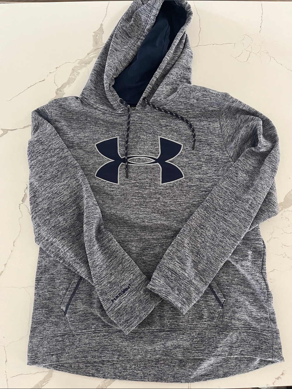 Under Armour Men’s Heather Gray Hoodie with Navy Logo